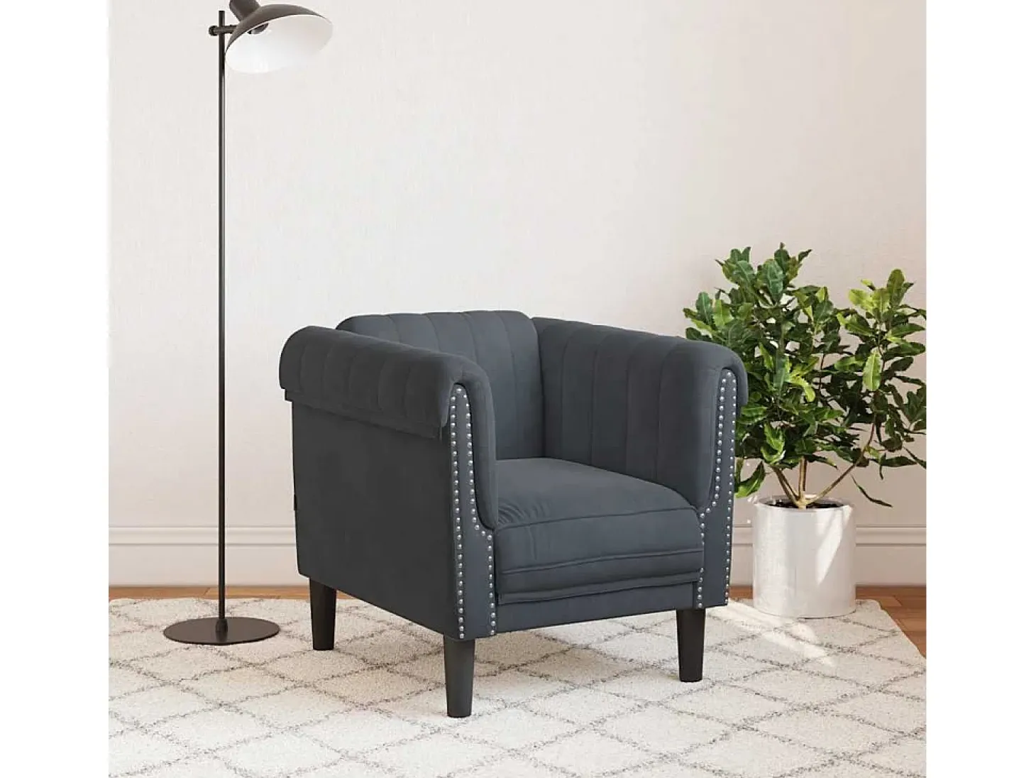 Sillón de terciopelo gris oscuro