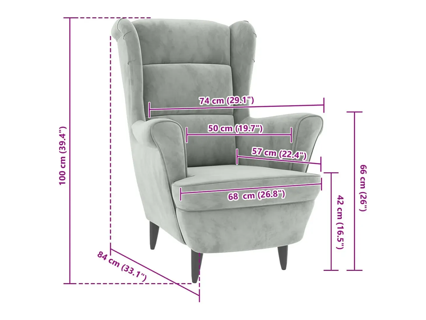 Sillón de terciopelo gris claro