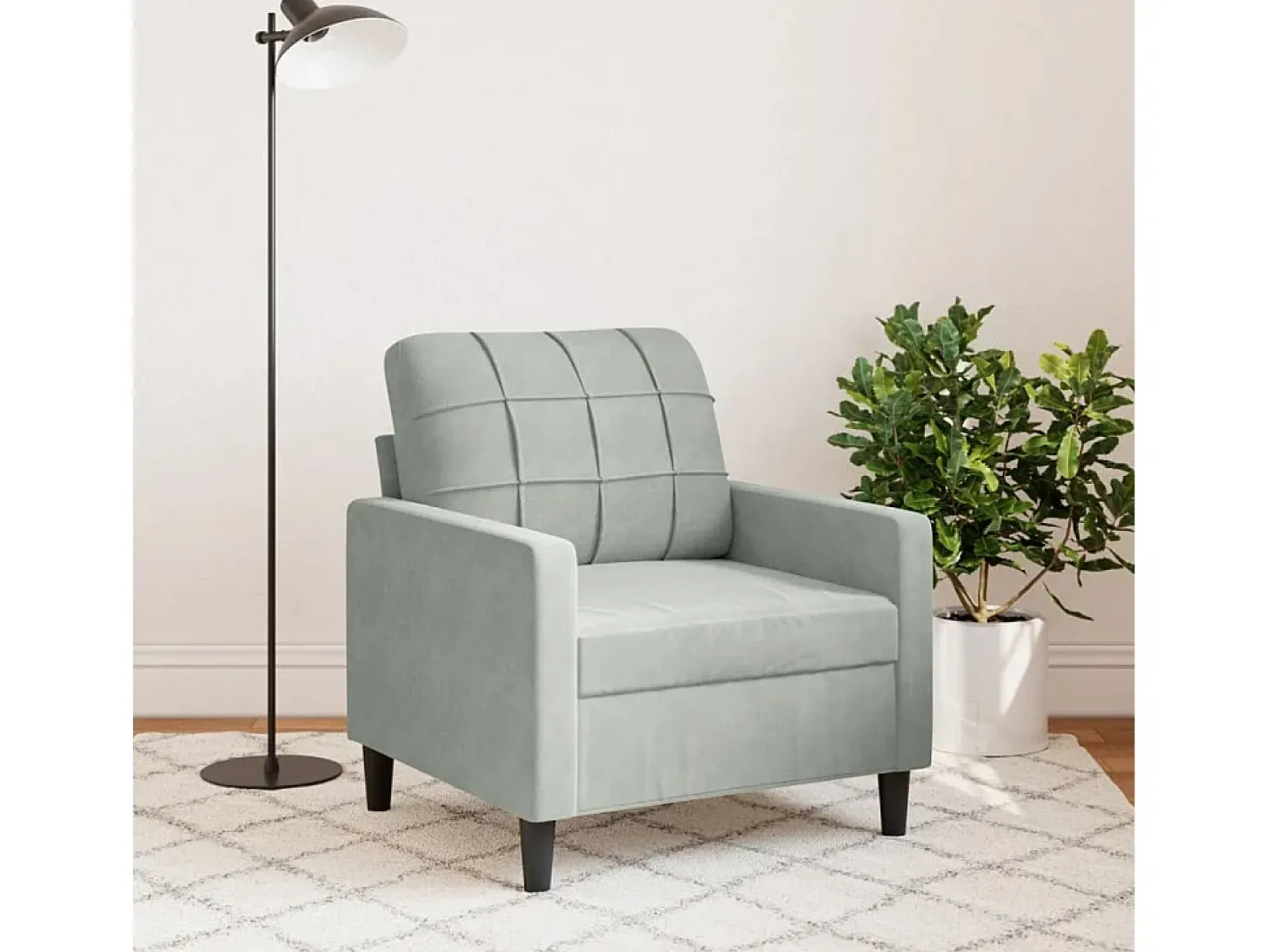 Sillón de terciopelo gris claro 60 cm