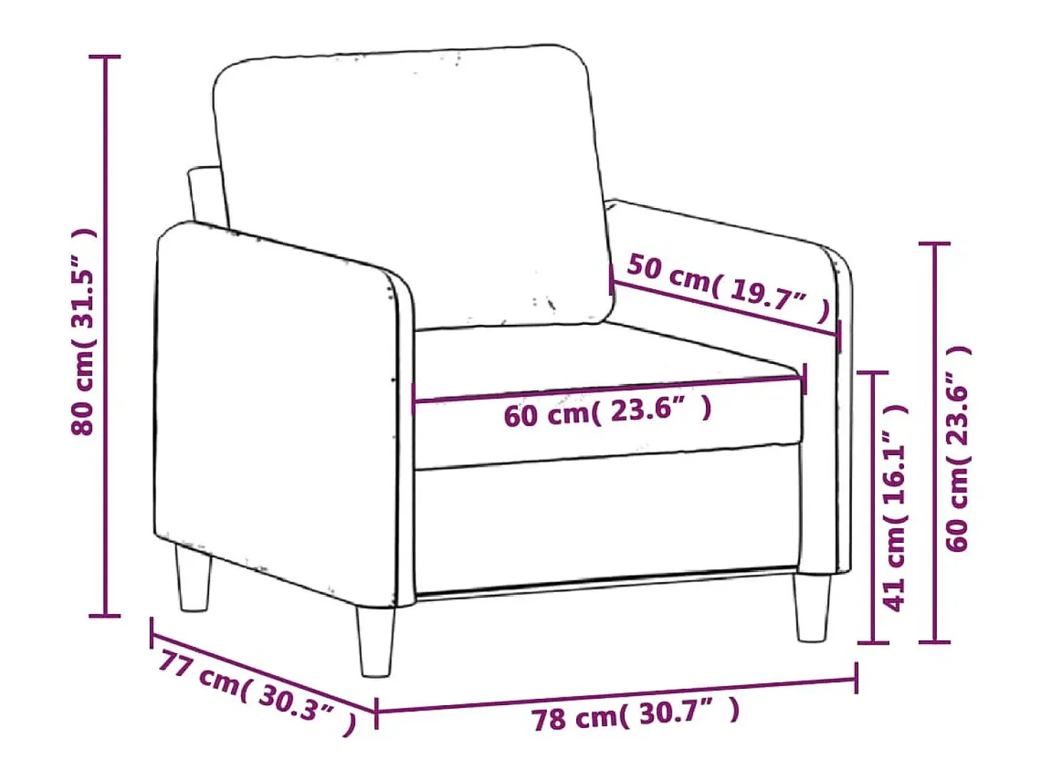 Sillón de terciopelo marrón 60 cm