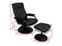 Sillón de TV con reposapiés cuero sintético sintético negro