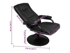Sillón de TV con reposapiés cuero sintético sintético negro