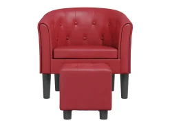 Sillón diseño de cubo con reposapiés cuero sintético rojo tinto ES63259