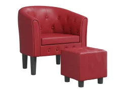 Sillón diseño de cubo con reposapiés cuero sintético rojo tinto ES63259