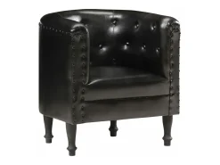 Sillón diseño de cubo cuero auténtico negro