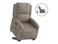 Sillón eléctrico reclinable elevable de tela gris taupe