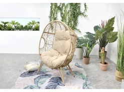 Sillón en forma de huevo resina efecto de ratán beige JANE