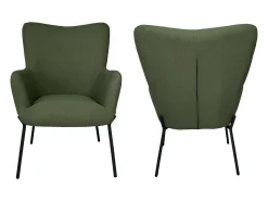 Sillón en tejido bouclé de tela verde caqui EIRA