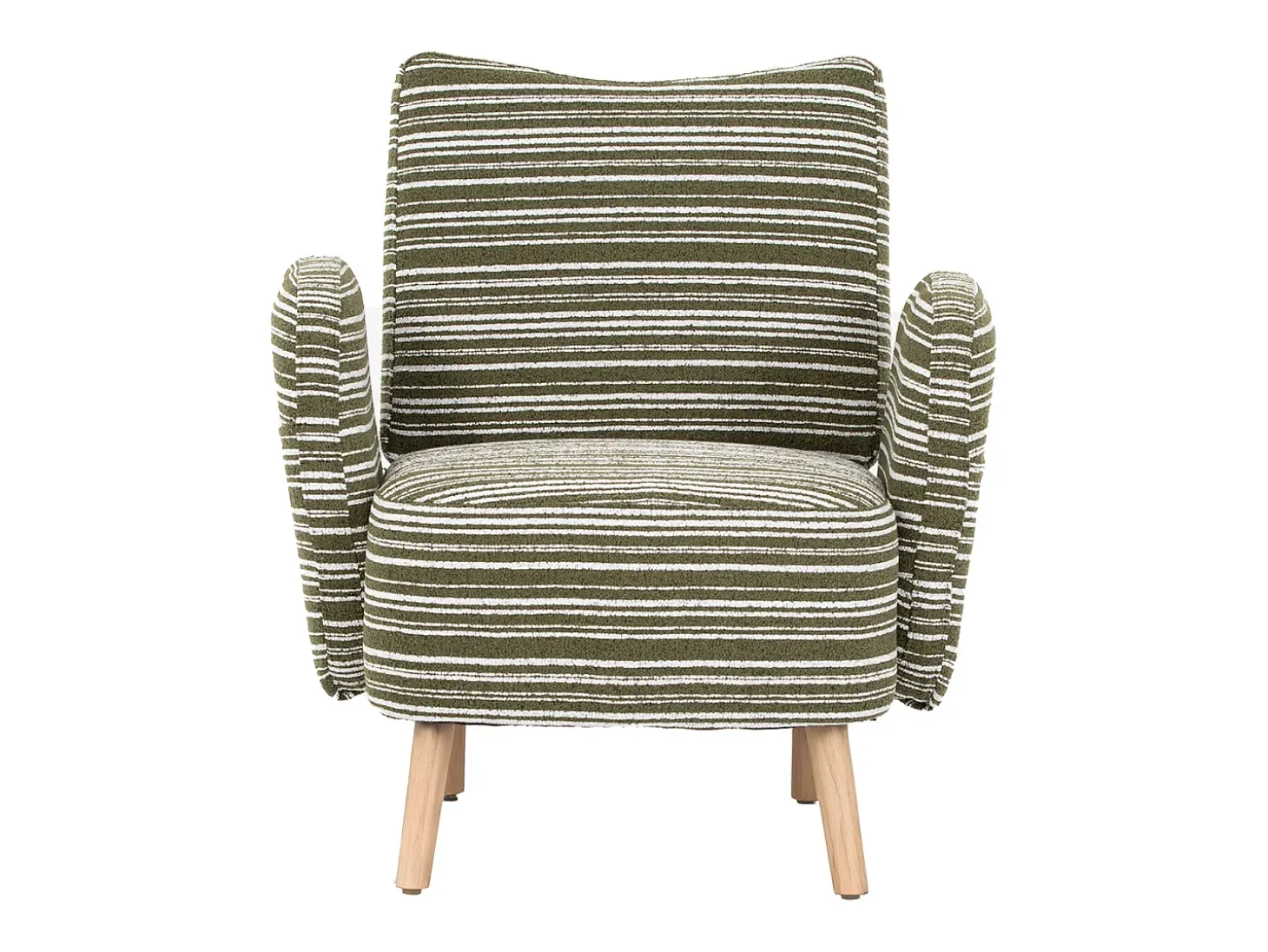Sillón en tejido bouclé verde oliva - Patas de madera - Para salones, dormitorios y despachos