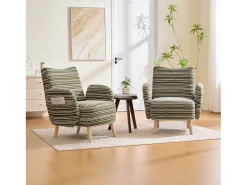 Sillón en tejido bouclé verde oliva - Patas de madera - Para salones, dormitorios y despachos