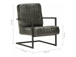 Sillón en voladizo cuero auténtico gris envejecido