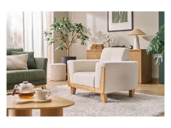 Sillón escandinavo blanco patas madera FJORD