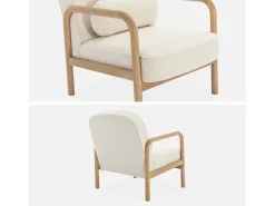 Sillón escandinavo de madera de hevea y borreguito crema