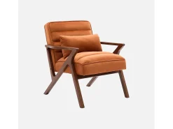 Sillón escandinavo de madera de hevea y terciopelo terracota
