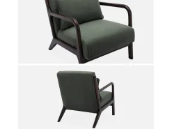 Sillón escandinavo de pana y madera de hevea verde