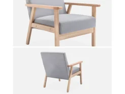 Sillón estilo escandinavo de madera y tela gris claro