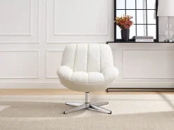 Sillón giratorio de tela texturizada color beige VOLABO