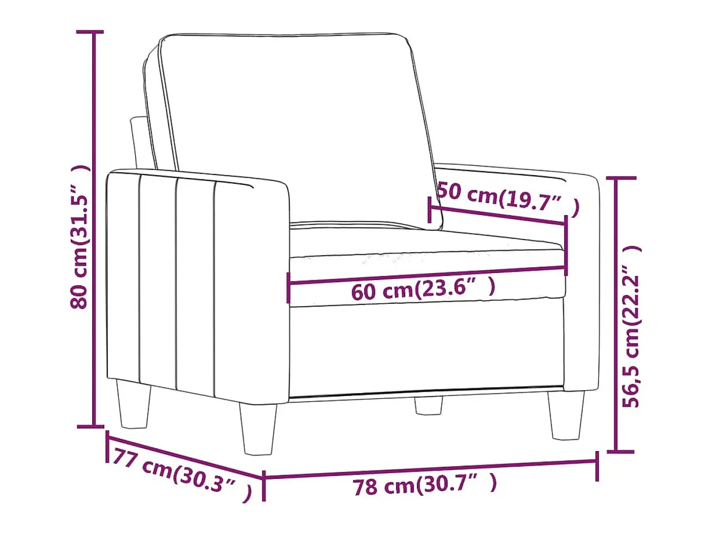 Sillón Gris Claro 60 cm Tela