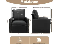 Sillón Individual Giratorio 360°, Butaca Relajante Giratoria con Reposacabezas para Sala de Estar, Dormitorio y Oficina, Grande y Cómodo - Negro