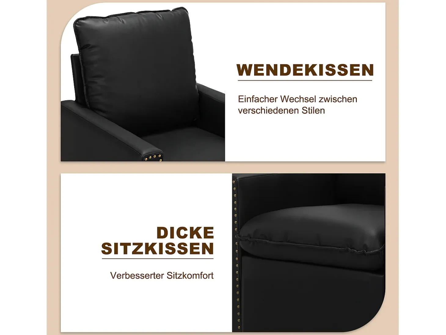 Sillón Individual Giratorio 360°, Butaca Relajante Giratoria con Reposacabezas para Sala de Estar, Dormitorio y Oficina, Grande y Cómodo - Negro
