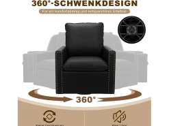 Sillón Individual Giratorio 360°, Butaca Relajante Giratoria con Reposacabezas para Sala de Estar, Dormitorio y Oficina, Grande y Cómodo - Negro