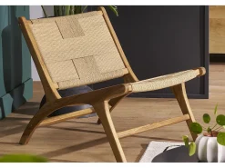 Sillón lounge de madera de teca maciza y cuerda trenzada YARI