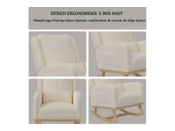Sillón, mecedora con cojín, silla de ocio, adecuada para sala de estar, dormitorio, balcón, lino, beige.