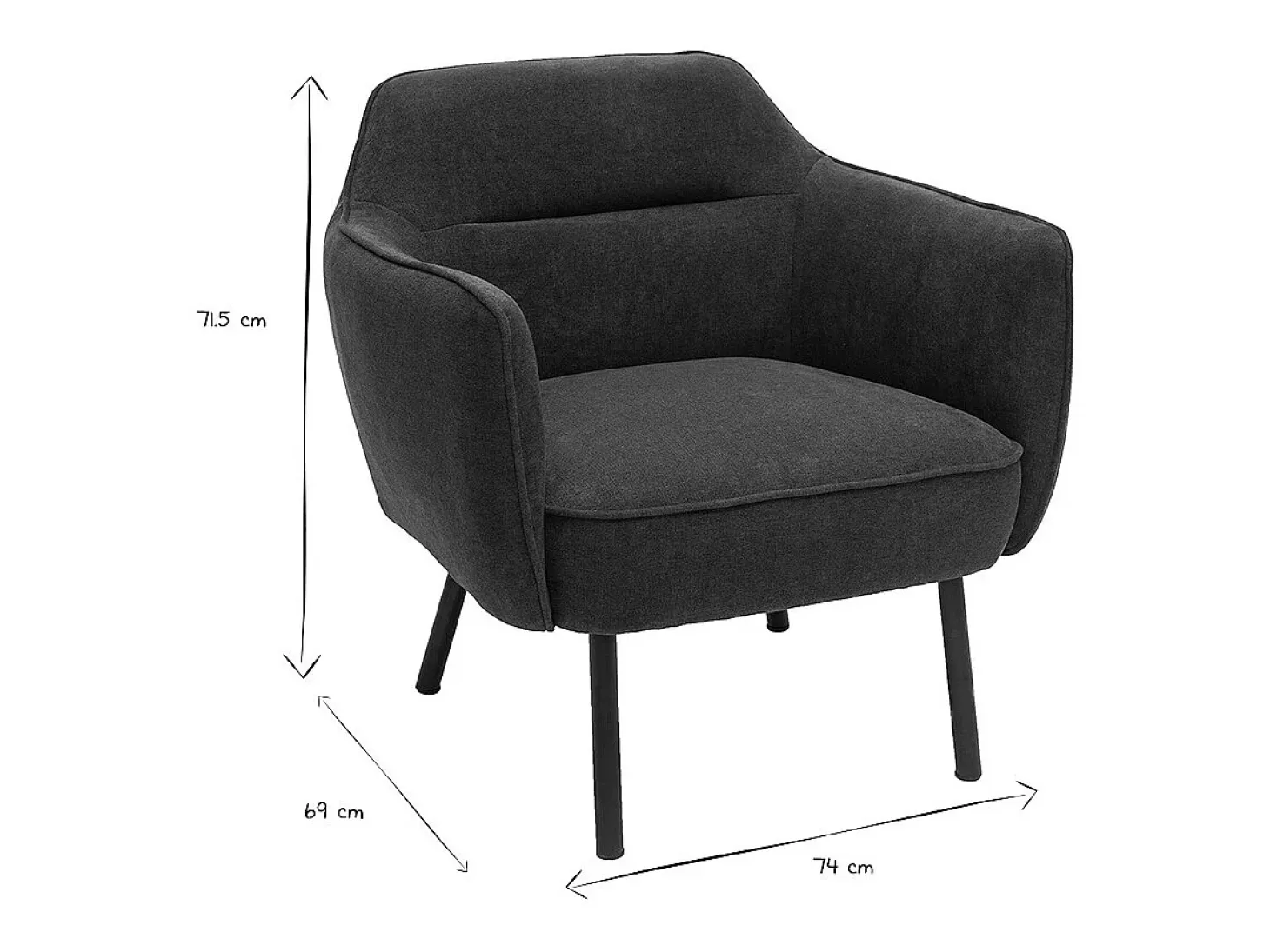 Sillón moderno de tela efecto aterciopelado gris oscuro LAURENS