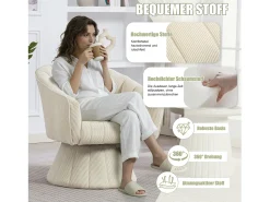 Sillón moderno giratorio 360° - 70 x 66 x 72 cm - con asiento y respaldo ergonómicos + reposabrazos - terciopelo - Beige