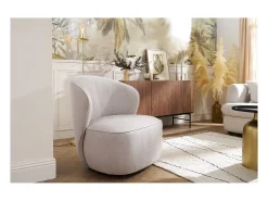 Sillón moderno giratorio de tejido efecto aterciopelado texturizado beige AMBER