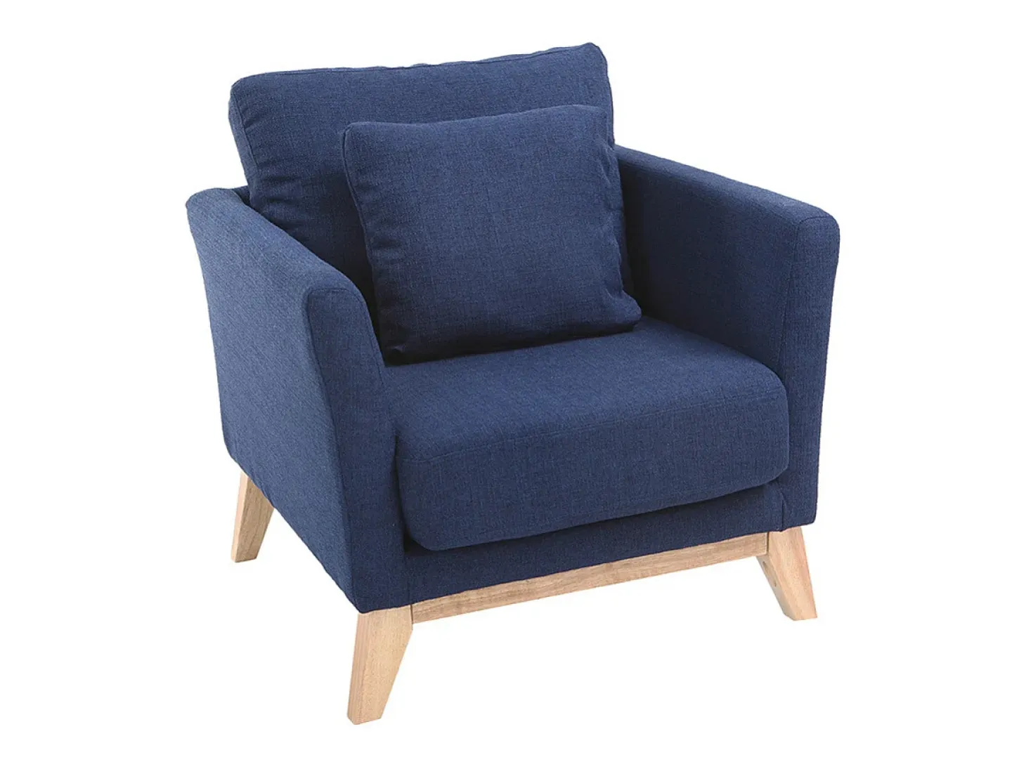 Sillón nórdico azul oscuro patas madera clara OSLO