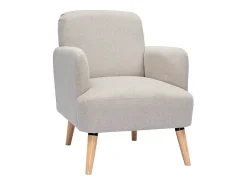 Sillón nórdico de tejido efecto aterciopelado texturizado beige y madera ISKO