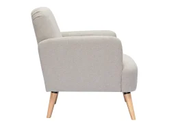 Sillón nórdico de tejido efecto aterciopelado texturizado beige y madera ISKO