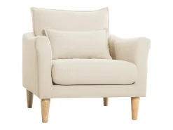 Sillón nórdico de tela beige y madera de caucho maciza KATE