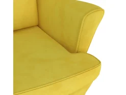 Sillón orejero con taburete terciopelo amarillo mostaza