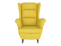 Sillón orejero con taburete terciopelo amarillo mostaza