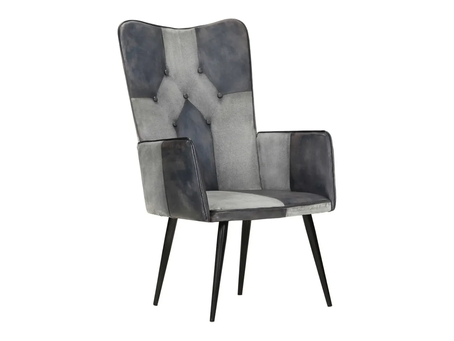 Sillón orejero de cuero auténtico gris canela
