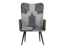 Sillón orejero de cuero auténtico gris canela