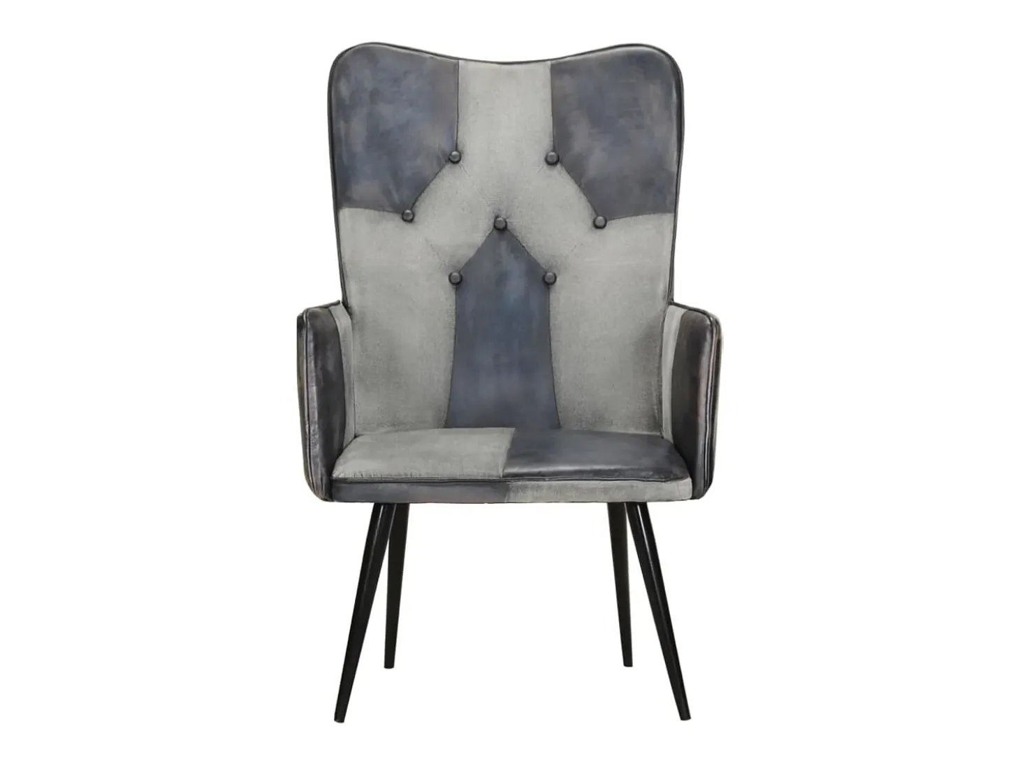 Sillón orejero de cuero auténtico gris canela