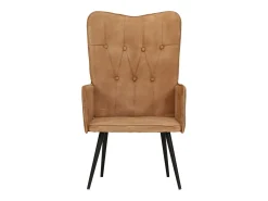 Sillón orejero de cuero auténtico marrón canela
