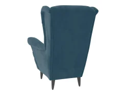 Sillón orejero y taburete de terciopelo azul