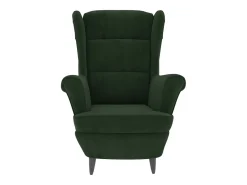 Sillón orejero y taburete de terciopelo verde oscuro