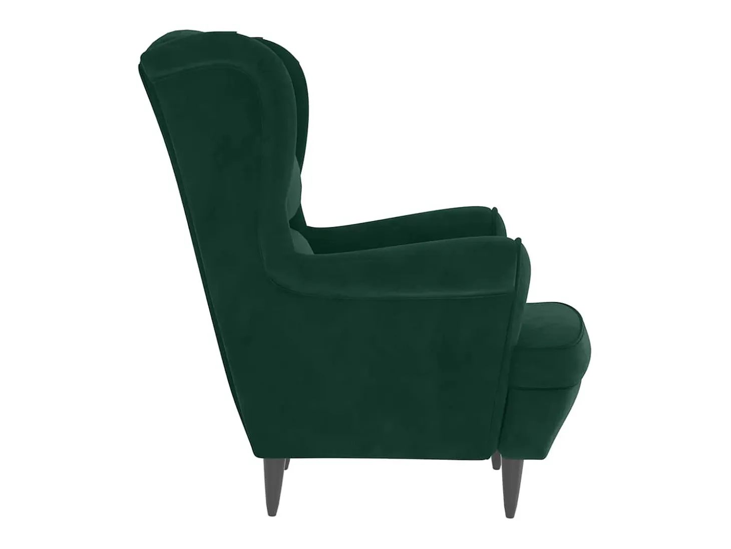 Sillón orejero y taburete de terciopelo verde oscuro