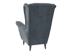 Sillón orejero y taburete de terciopelo gris oscuro