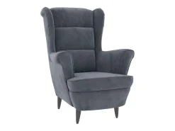 Sillón orejero y taburete de terciopelo gris oscuro