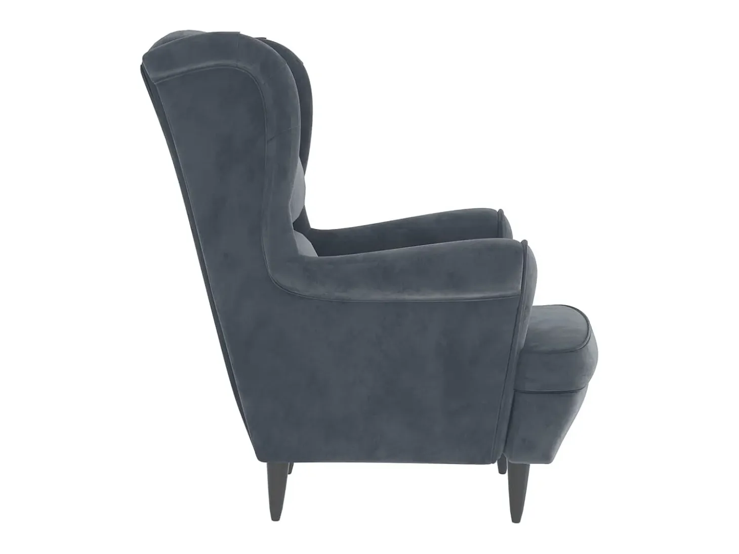 Sillón orejero y taburete de terciopelo gris oscuro