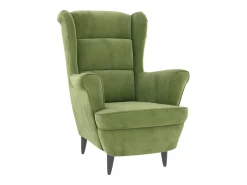 Sillón orejero y taburete de terciopelo verde claro