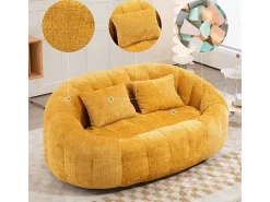 Sillón Perezoso de Chenilla - 2 Plazas - con 2 Cojines - 62cm Profundidad de Asiento - Carga Máx. 250kg - Amarillo