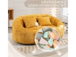Sillón Perezoso de Chenilla - 2 Plazas - con 2 Cojines - 62cm Profundidad de Asiento - Carga Máx. 250kg - Amarillo