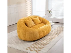 Sillón Perezoso de Chenilla - 2 Plazas - con 2 Cojines - 62cm Profundidad de Asiento - Carga Máx. 250kg - Amarillo